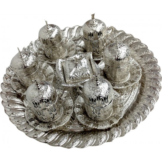 Silver Lux Authentic Ottoman Tulip Patterned Turkish Coffee/ Esspresso Cup Set - TURKISH ONLINE MARKET UK - £39.99