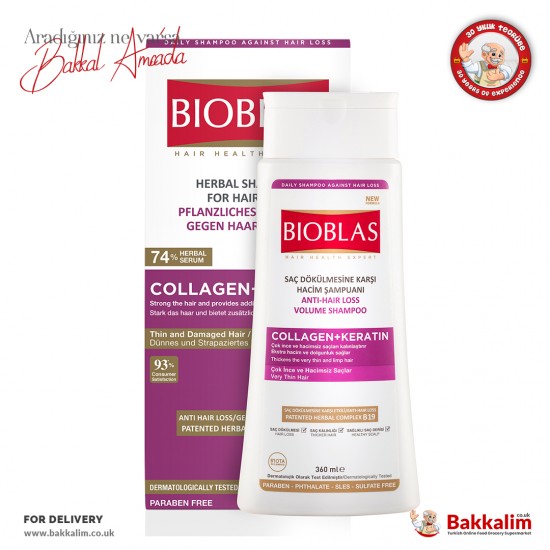 Bioblas Collagen And Keratin Anti Hair Loss Volume Herbal Shampoo 360 Ml - TURKISH ONLINE MARKET UK - £6.39