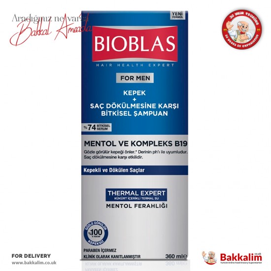 Bioblas Menthol And Complex B19 Shampoo For Hair Loss And Anti-Dandruff 360 Ml - TURKISH ONLINE MARKET UK - £7.79