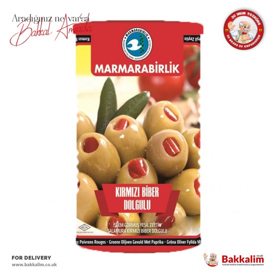 Marmarabirlik XL Green Olives Stuffed With Red Peppers Net 800 G - TURKISH ONLINE MARKET UK - £6.99