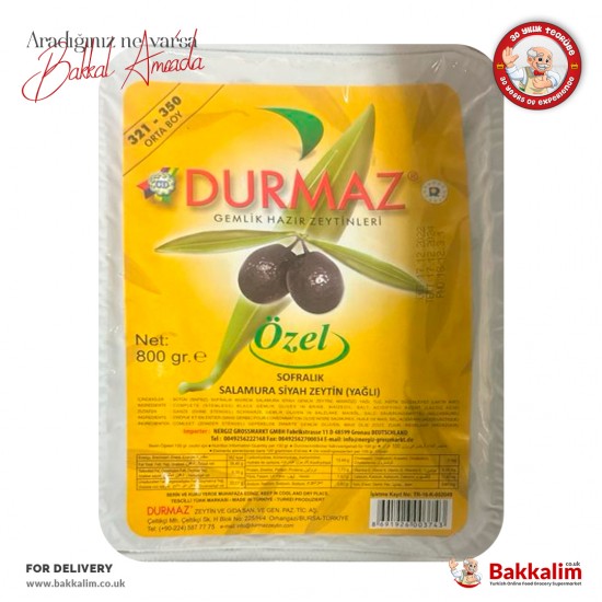 Durmaz Yağlı Siyah Zeytin 321 - 350 M 800 Gr