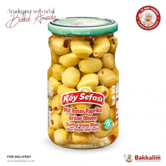 Köy Sefası Kırmızı Biber Dolgulu Yeşil Zeytin 400 Gr