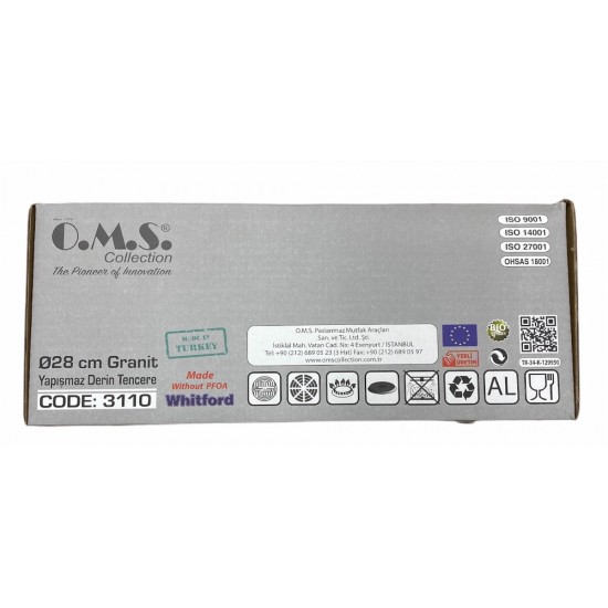 Oms Grey Non-Stick Granite Casserole 28cmx13cm - TURKISH ONLINE MARKET UK - £39.99