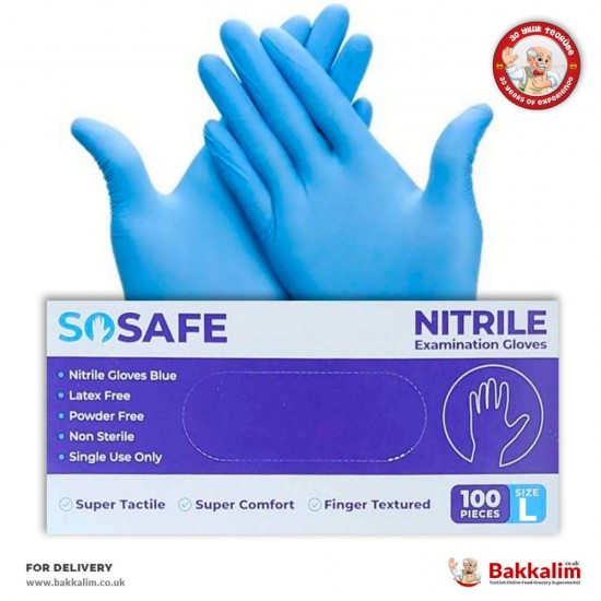 Sosafe L Boyut 100 Adet Nitril Mavi Eldiven - TURKISH ONLINE MARKET UK - £6.99