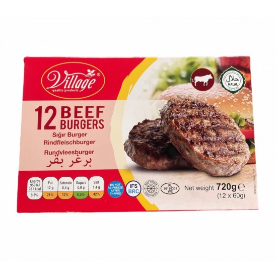 Village 12 Beef Burger 720g - TURKISH ONLINE MARKET UK - £5.99