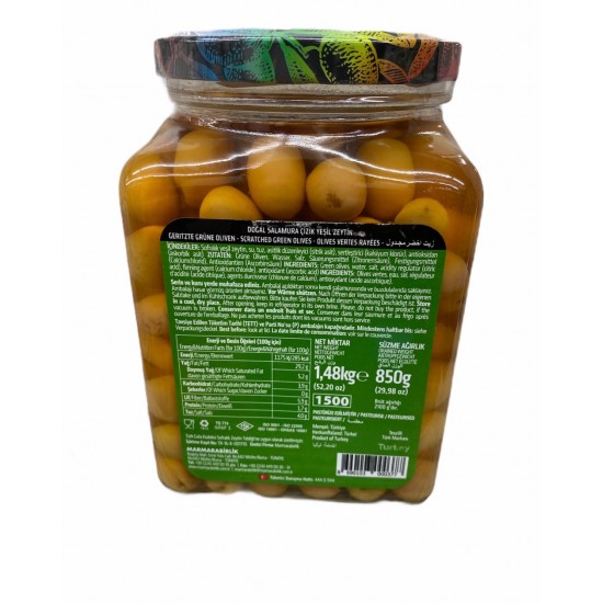 Marmarabirlik Net 850 Gr M Scratched Green Olives - TURKISH ONLINE MARKET UK - £6.49