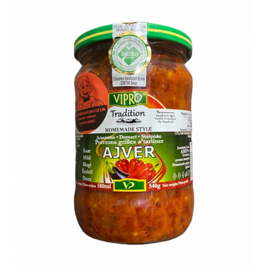 Vipro Home Made Ajver Roasted And Peeled Peppers 580ml - TURKISH ONLINE MARKET UK - £2.49